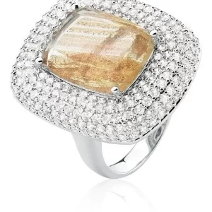 Anel Retangular Com Cristal Rutilo