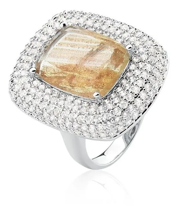 Anel Retangular Com Cristal Rutilo