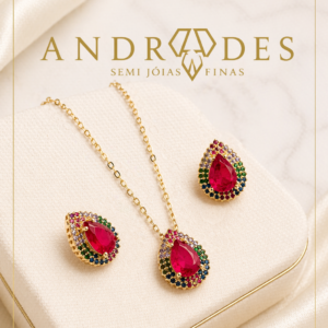 CONJUNTO GOTA ROSA COM ZIRCONIAS