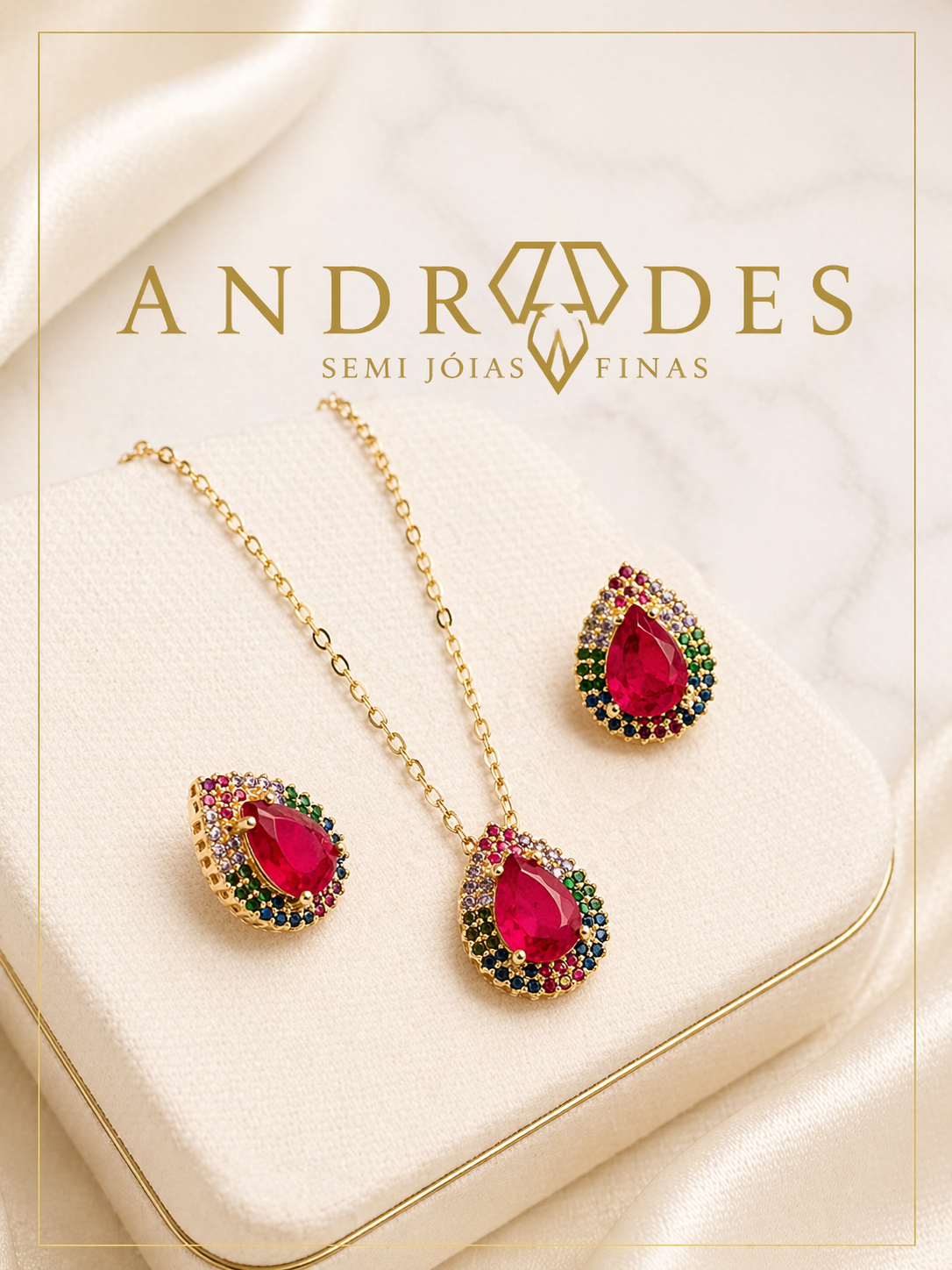 CONJUNTO GOTA ROSA COM ZIRCONIAS
