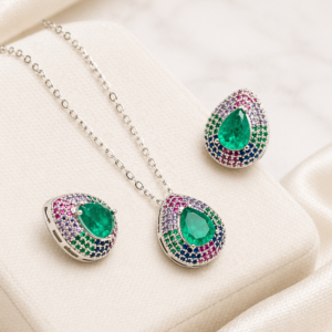 CONJUNTO DE COLAR E BRINCOS MAXI VERDE ESMERALDA