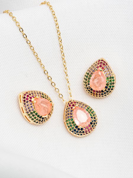 CONJUNTO DE COLAR E BRINCOS ROSA - Imagem 2