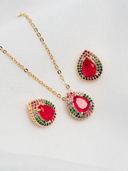 CONJUNTO GOTA ROSA COM ZIRCONIAS - Imagem 2