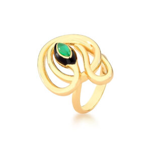 Anel curvo de cobra e cristal cabochão esmaltado