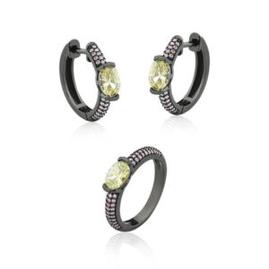 Conjunto de argola e anel com zircônia