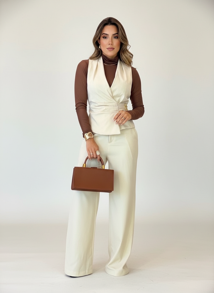 Conjunto alfaiataria envelope bege