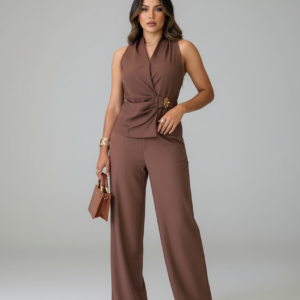 Conjunto alfaiataria envelope marrom