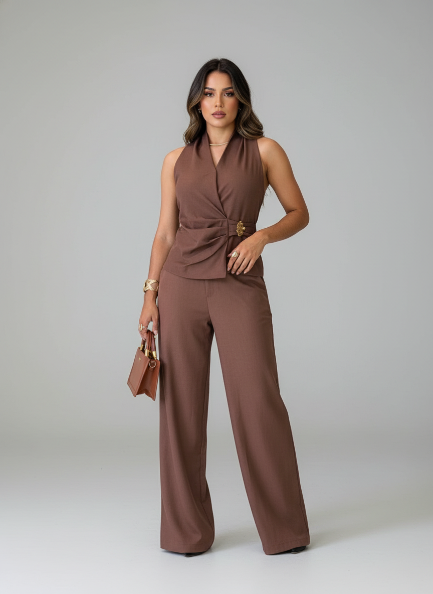 Conjunto alfaiataria envelope marrom